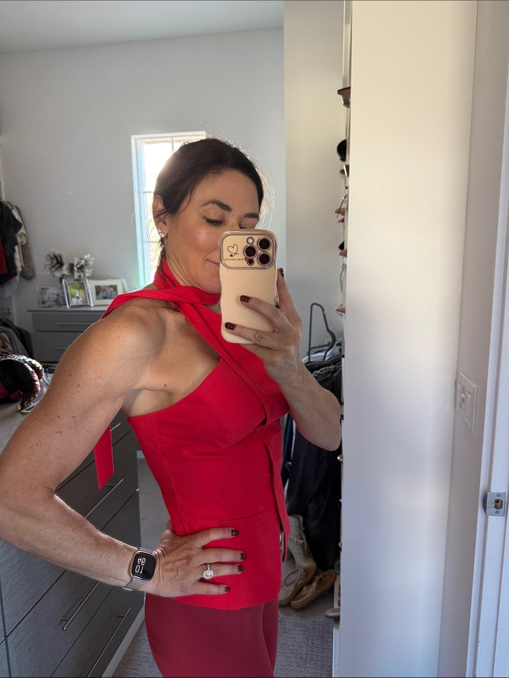 Commense Red One-Shoulder Button-Front Tunic Top - Picture 2 of 3